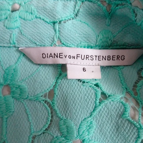 Diane von Furstenberg Turquoise Blue Floral Lace Leandra Shift Dress Size 6 - Picture 2 of 8